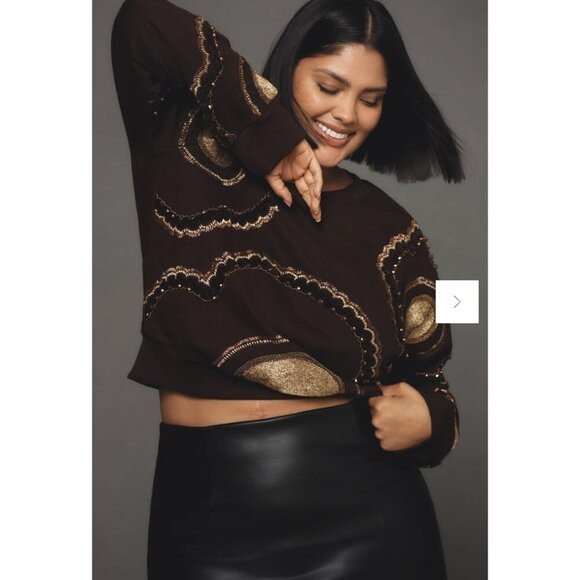 Ollari Brown Embroidered Beaded Sweatshirt 2X - Picture 9 of 10